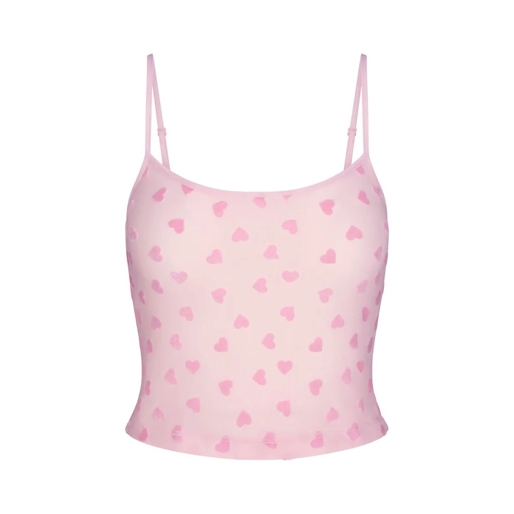 SKIMS Sheer Velvet Cropped Cami in Baby Pink